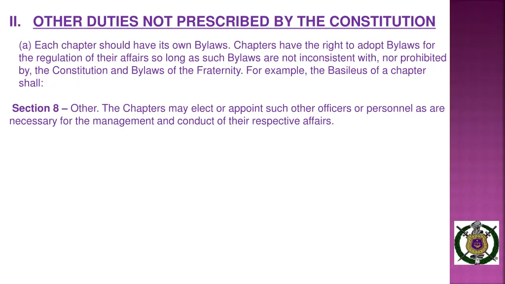 ii other duties not prescribed by the constitution