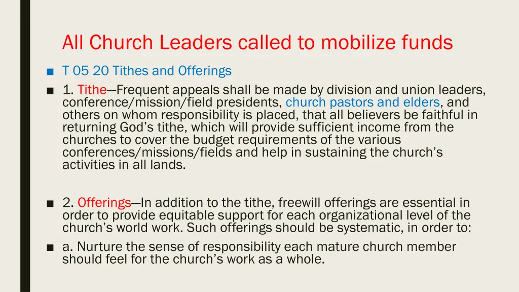 all church leaders called to mobilize funds