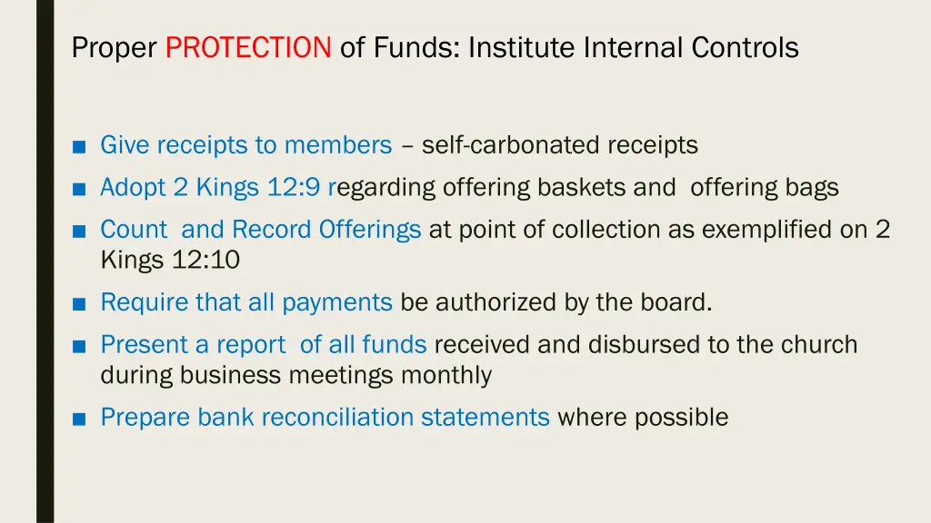 proper protection of funds institute internal