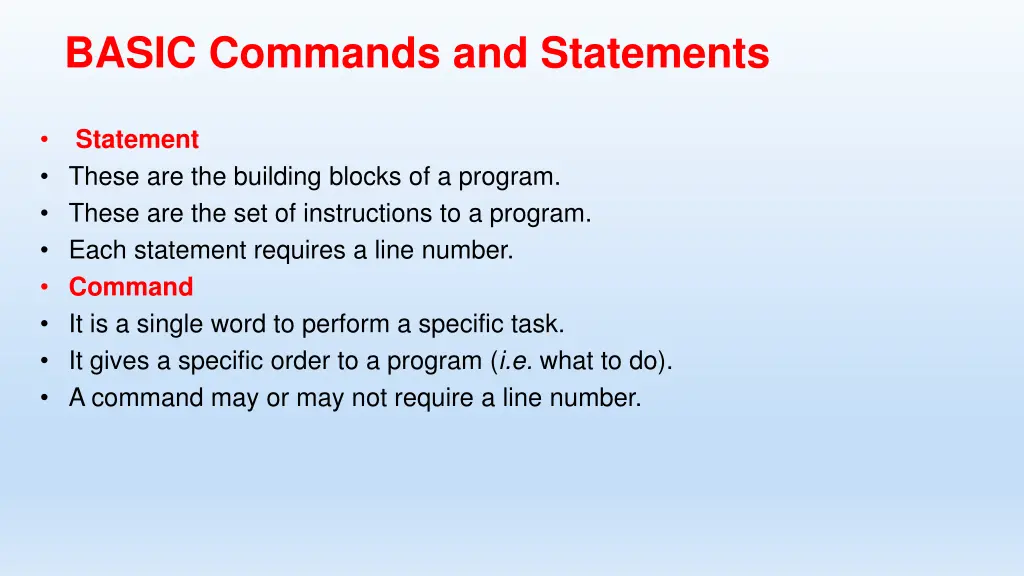 basic commands and statements 1