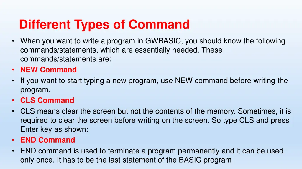 different types of command