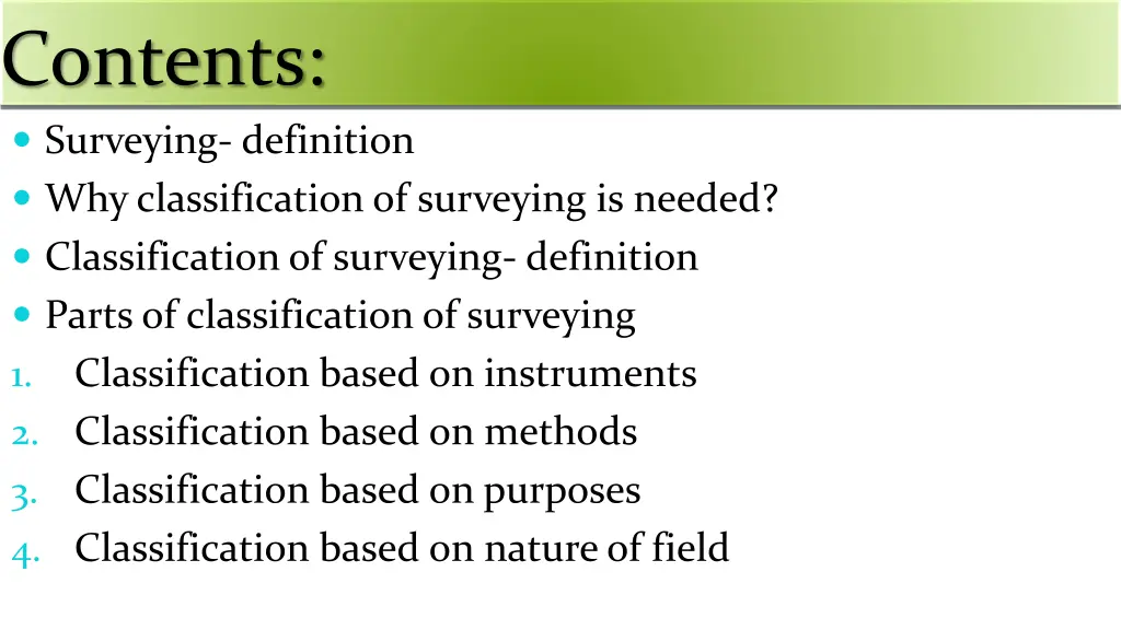 contents surveying definition why classification