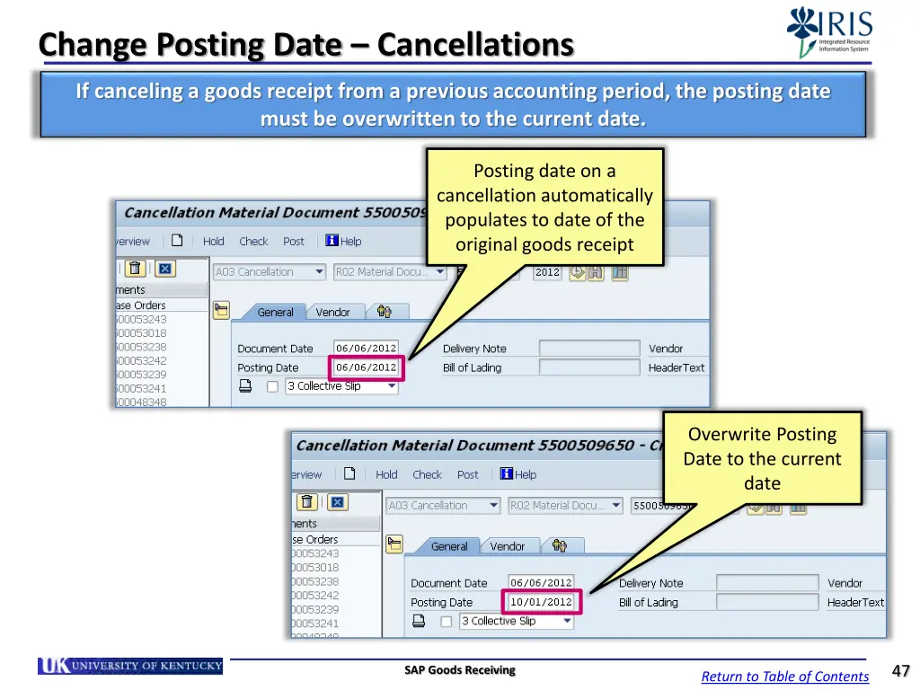 change posting date cancellations