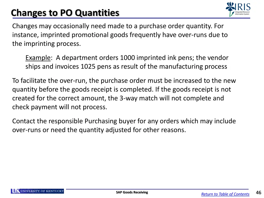 changes to po quantities