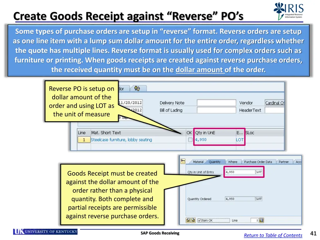 create goods receipt against reverse po s