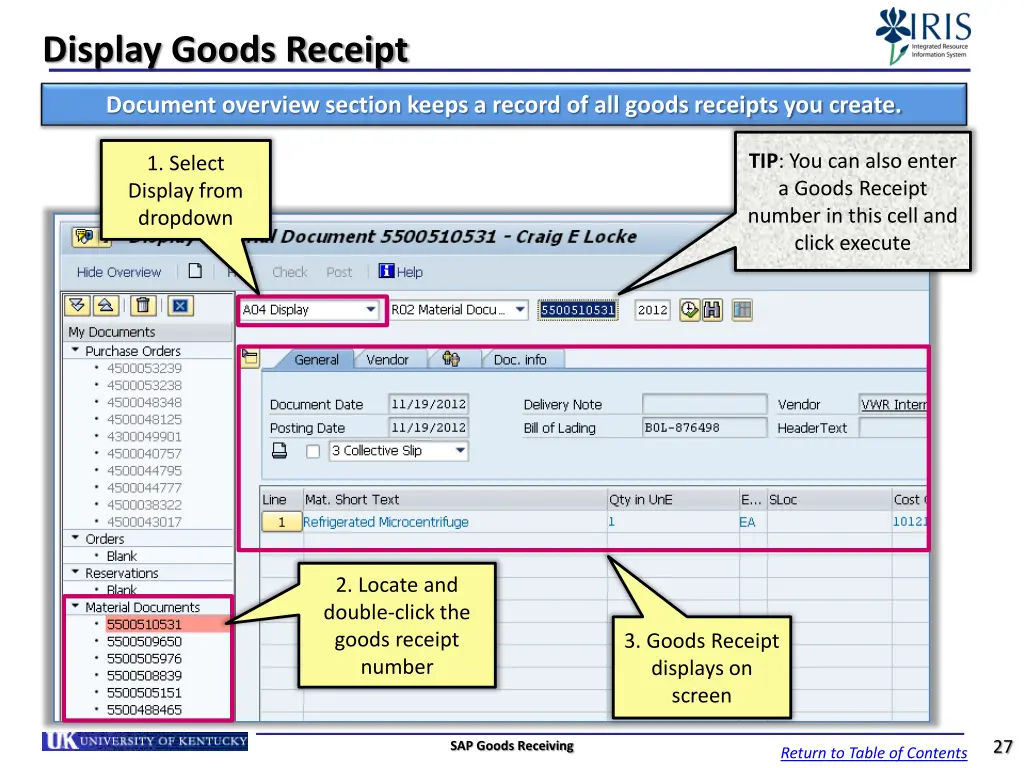 display goods receipt