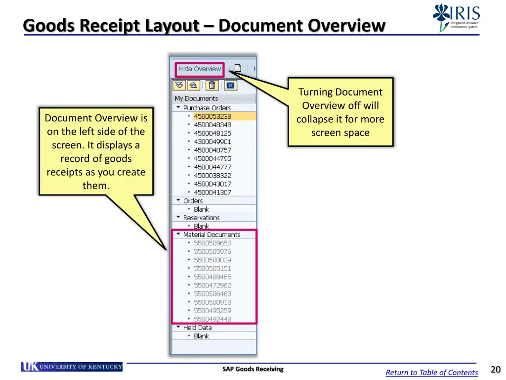 goods receipt layout document overview