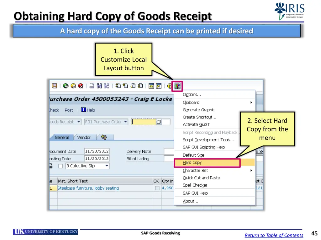 obtaining hard copy of goods receipt