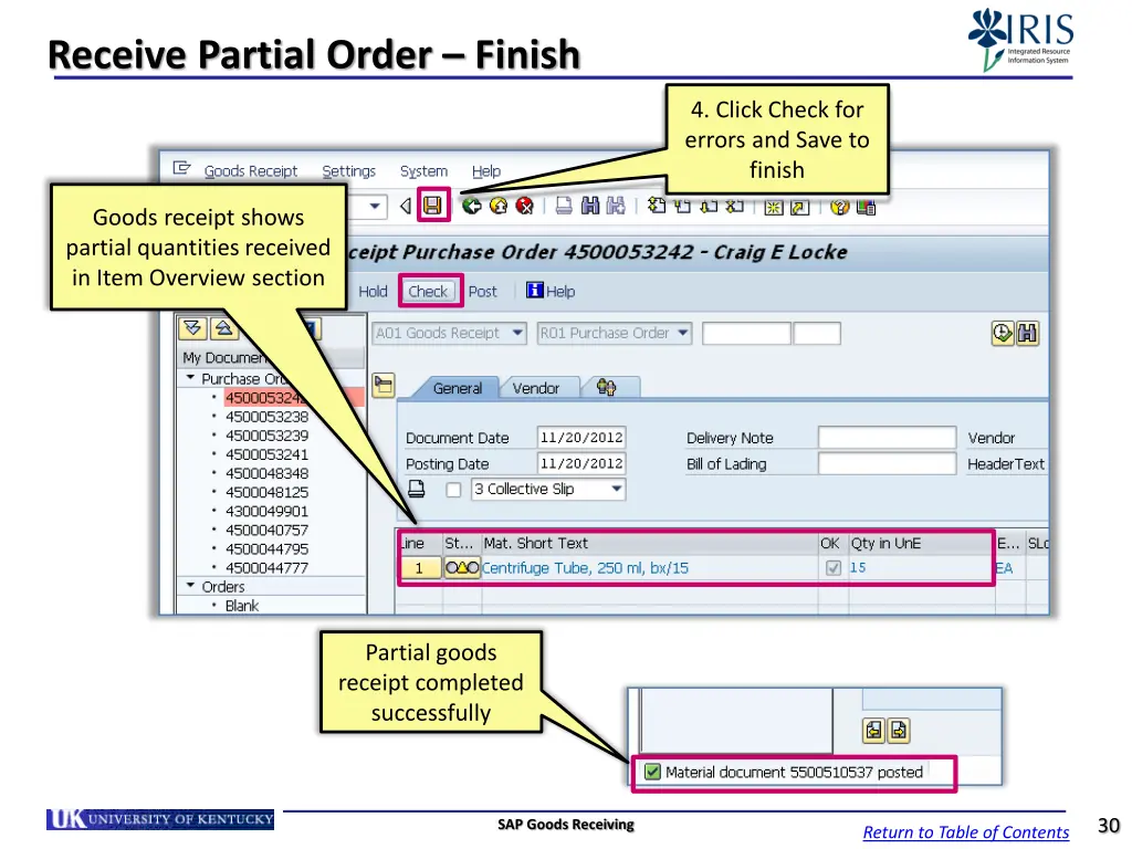 receive partial order finish