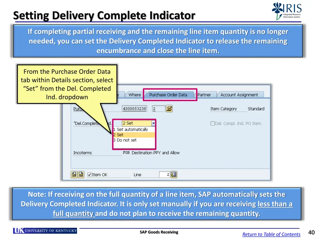 setting delivery complete indicator