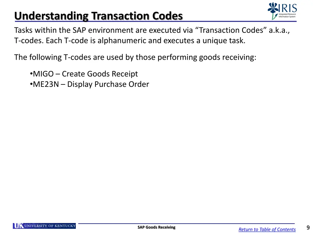 understanding transaction codes tasks within