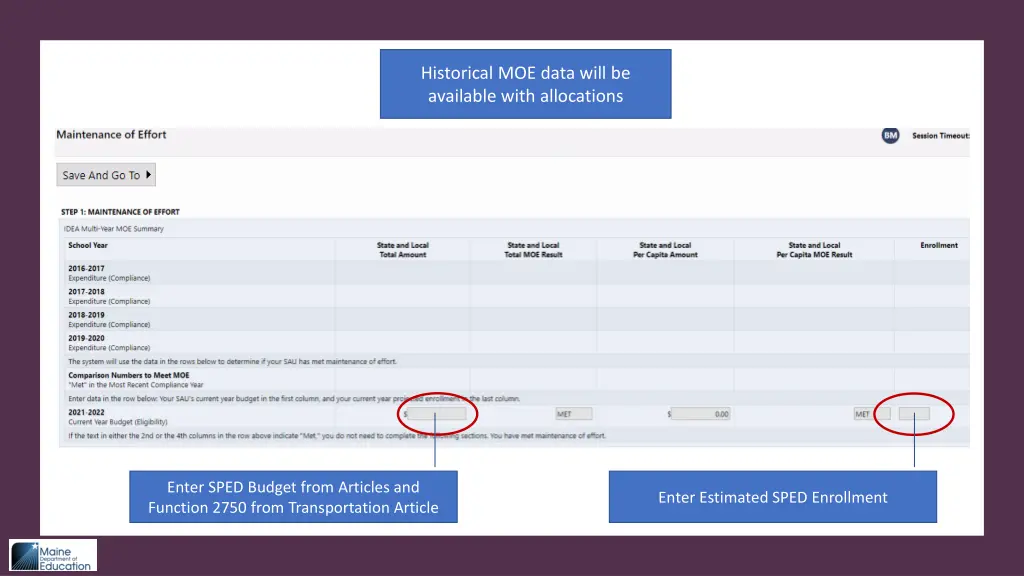 historical moe data will be available with