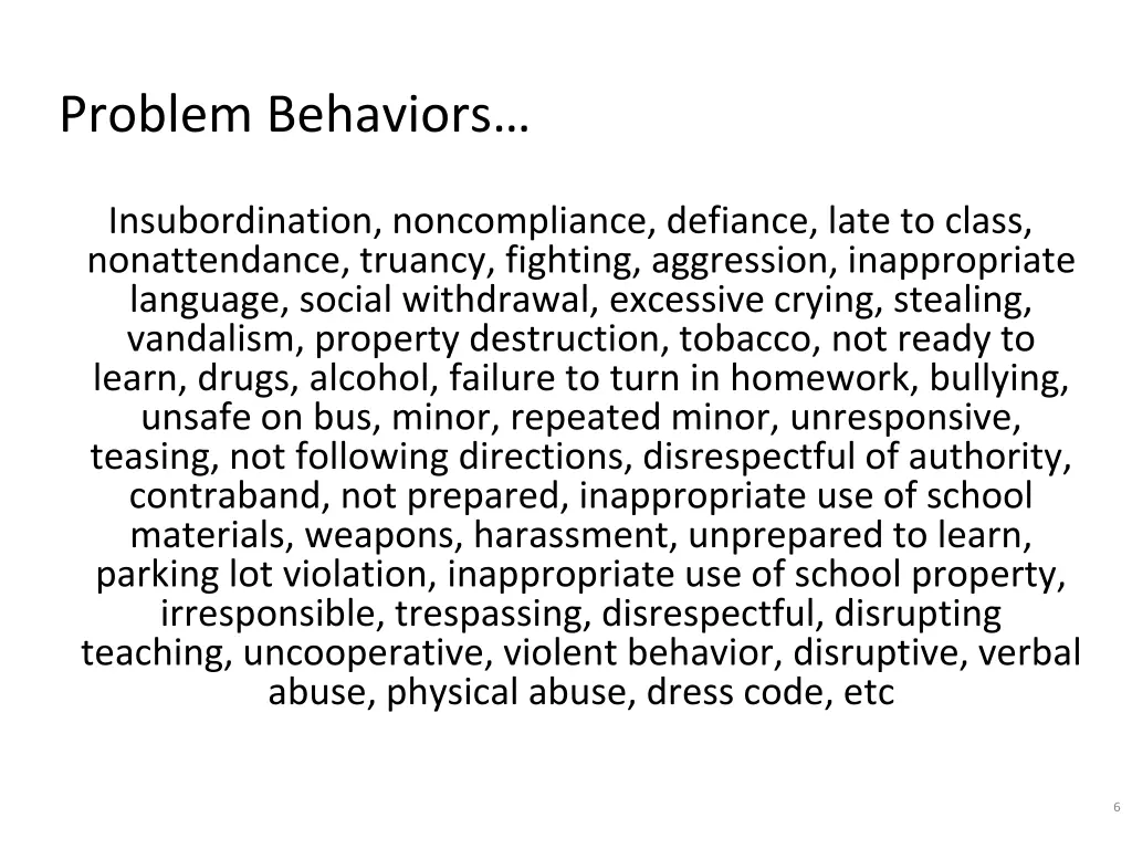 problem behaviors