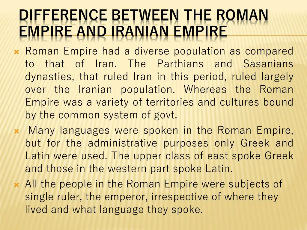 difference between the roman empire and iranian