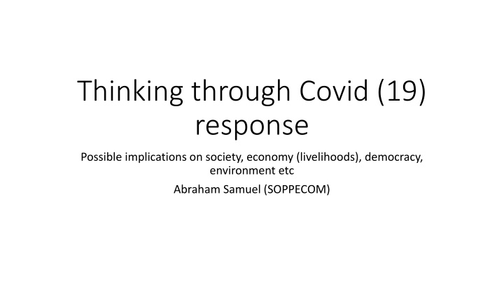 thinking through covid 19 response