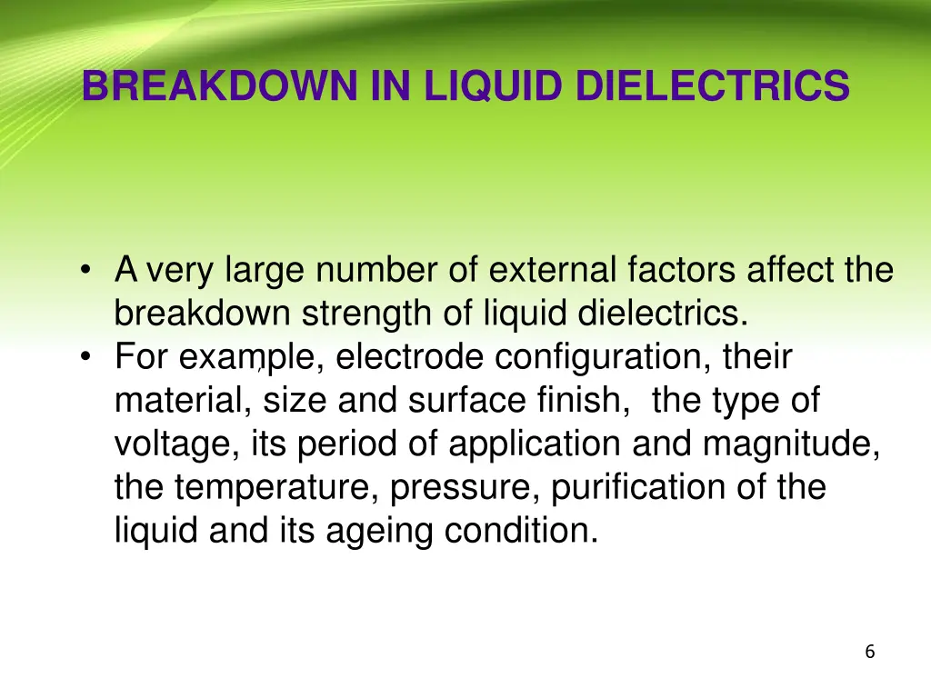 breakdown in liquid dielectrics