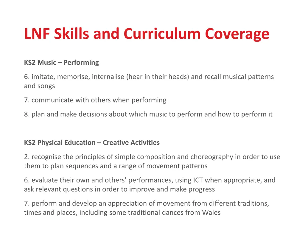 lnf skills and curriculum coverage