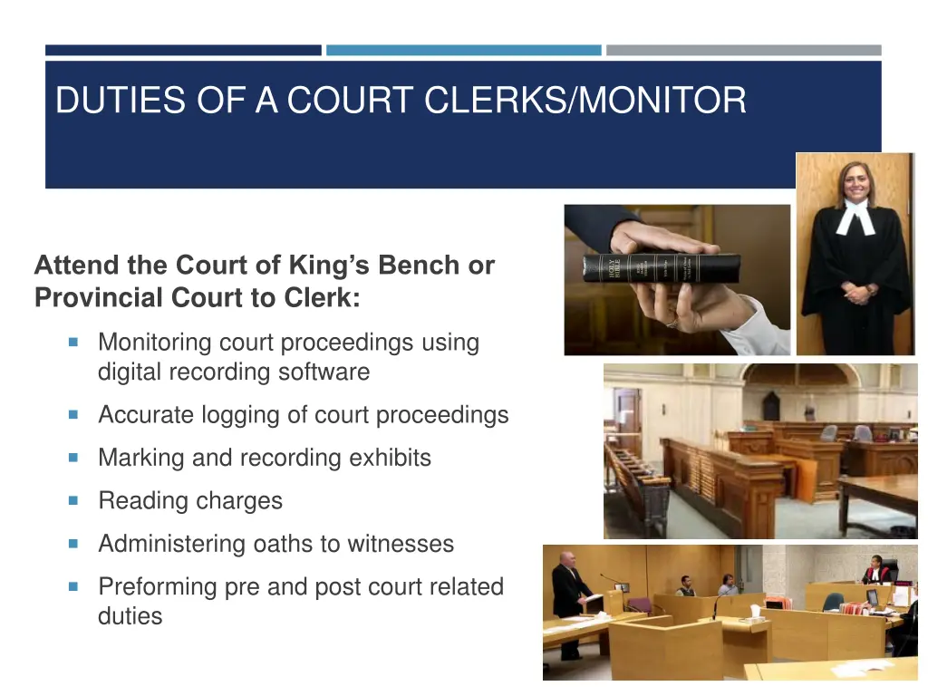 duties of a court clerks monitor