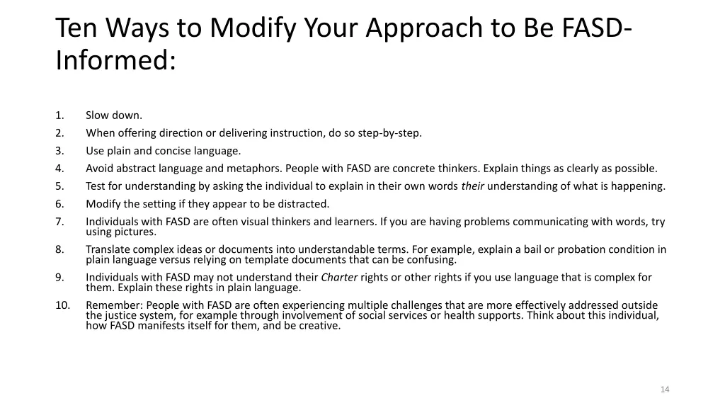 ten ways to modify your approach to be fasd