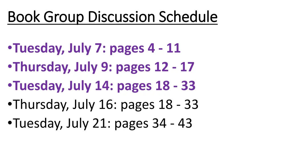 book group discussion schedule book group