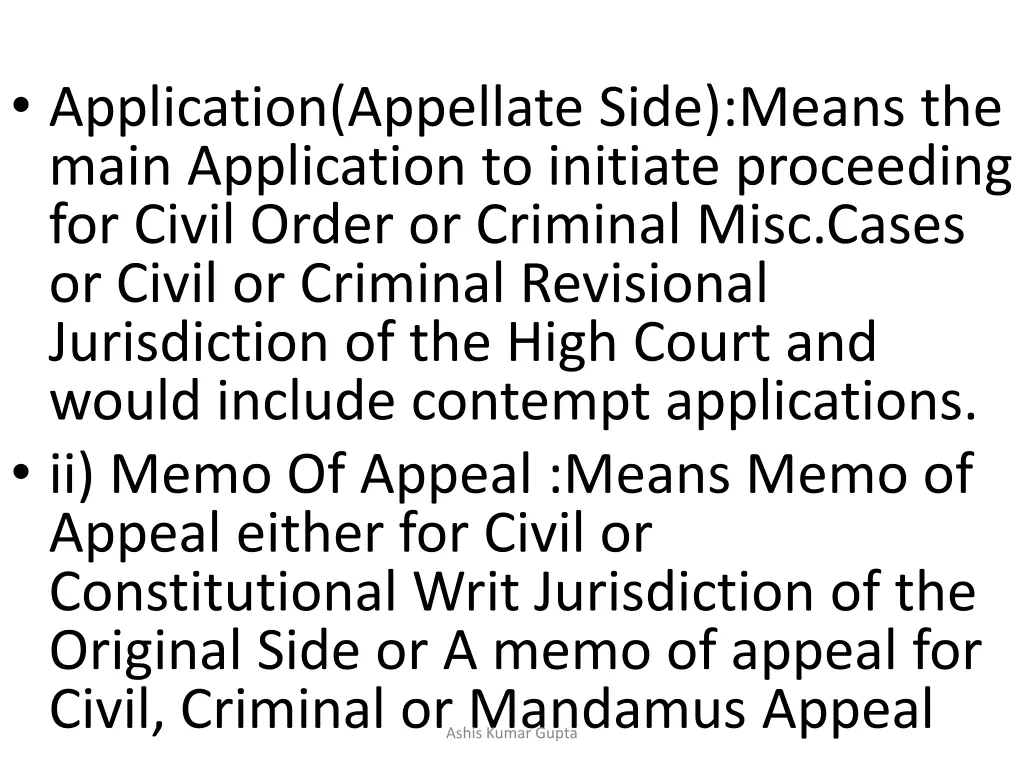 application appellate side means the main