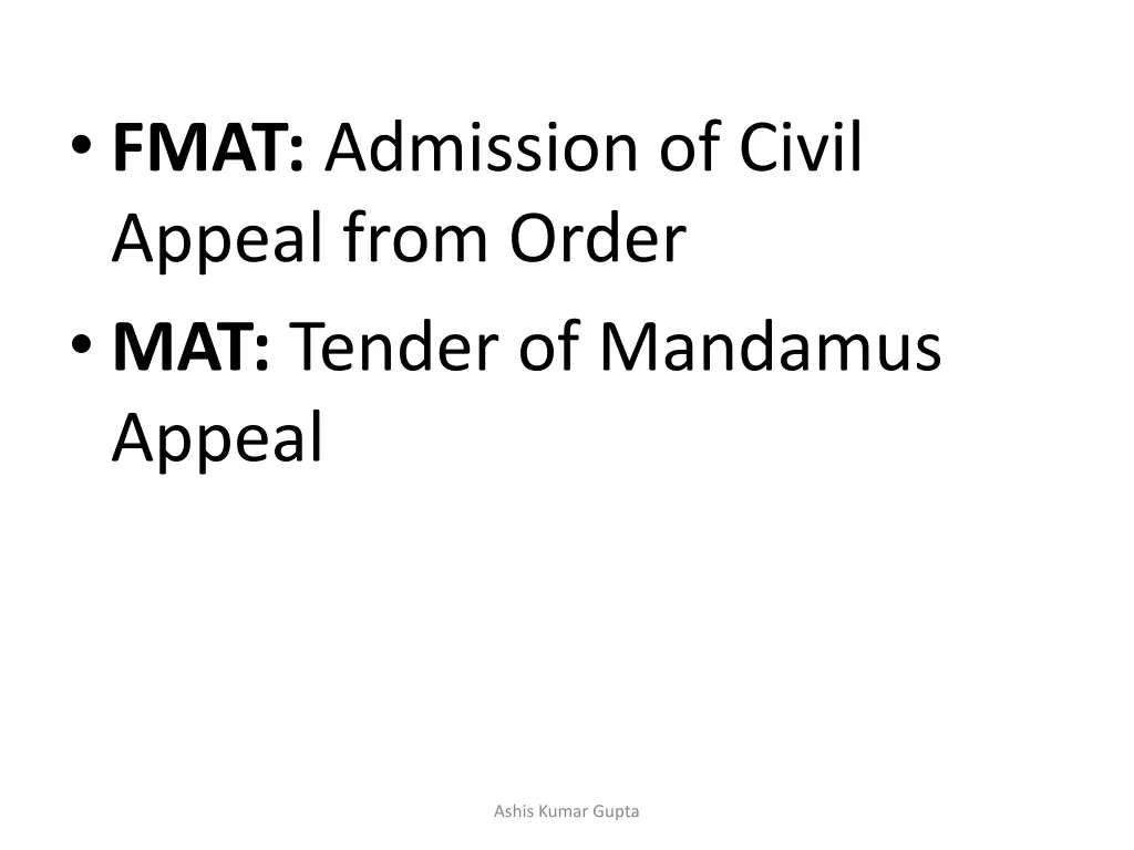 fmat admission of civil appeal from order