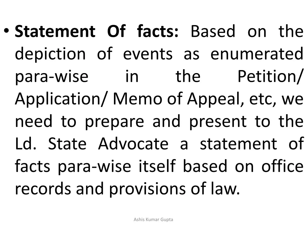 statement of facts based on the depiction