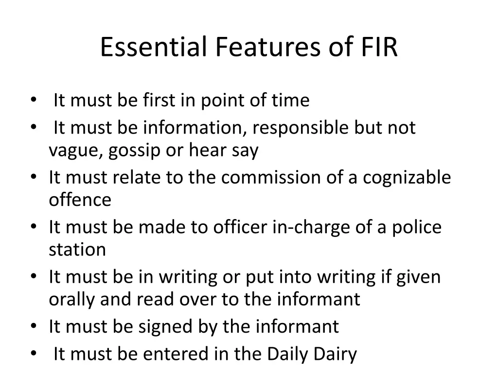 essential features of fir