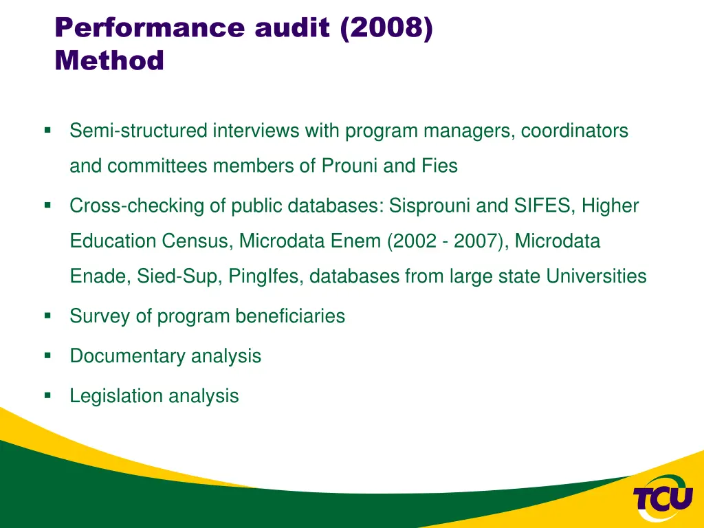 performance audit 2008 method