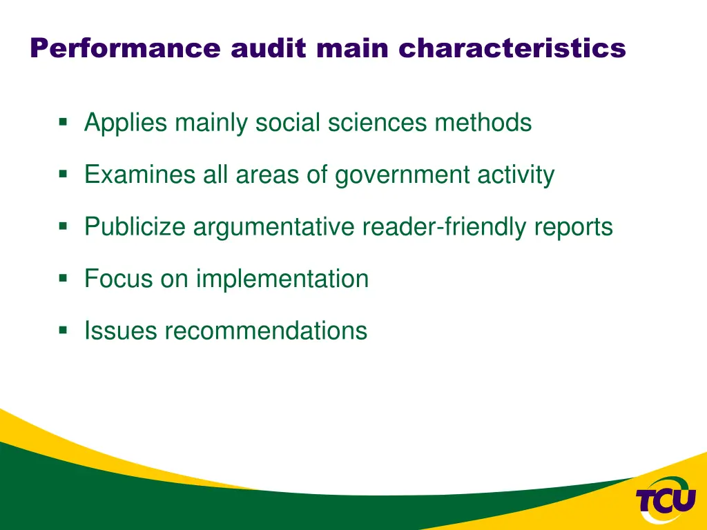 performance audit main characteristics