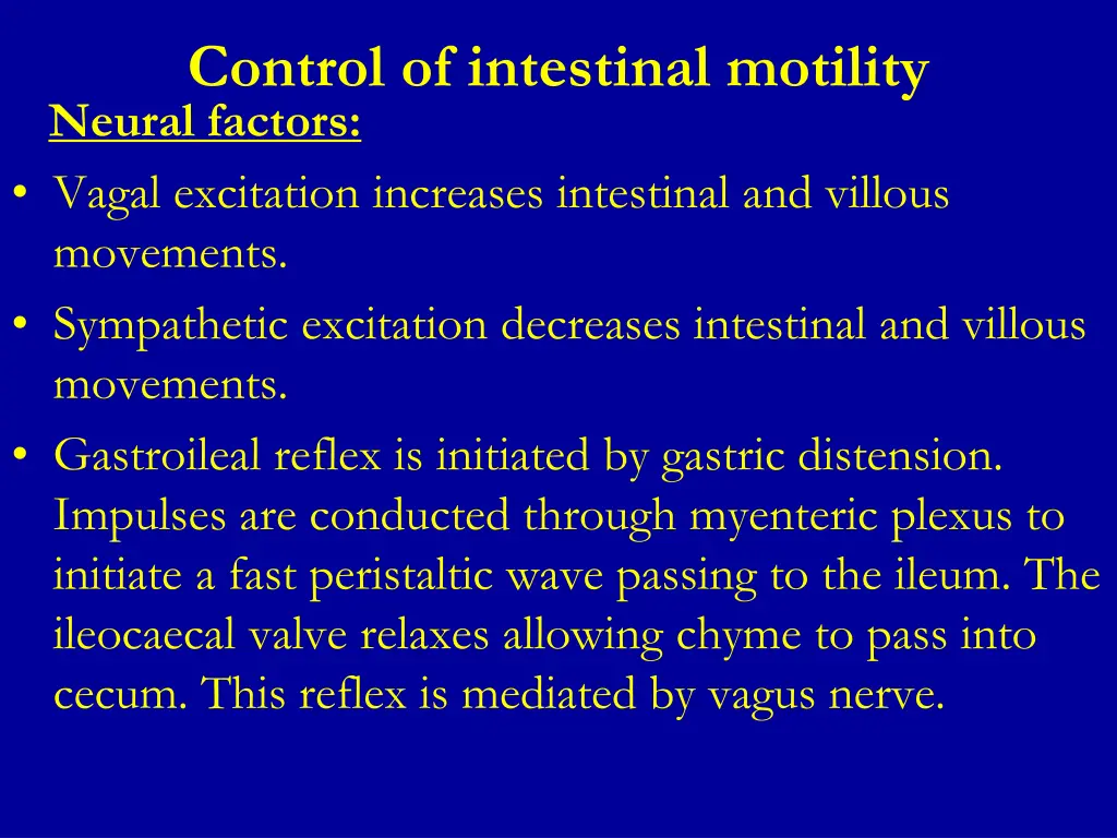 control of intestinal motility neural factors