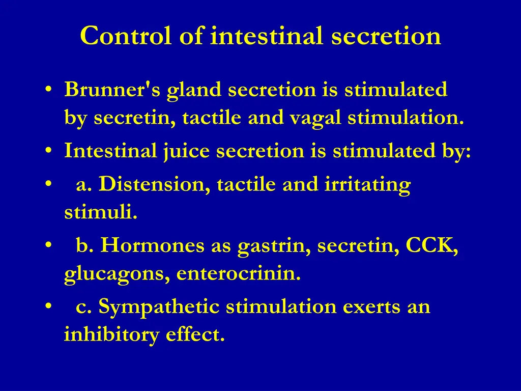 control of intestinal secretion