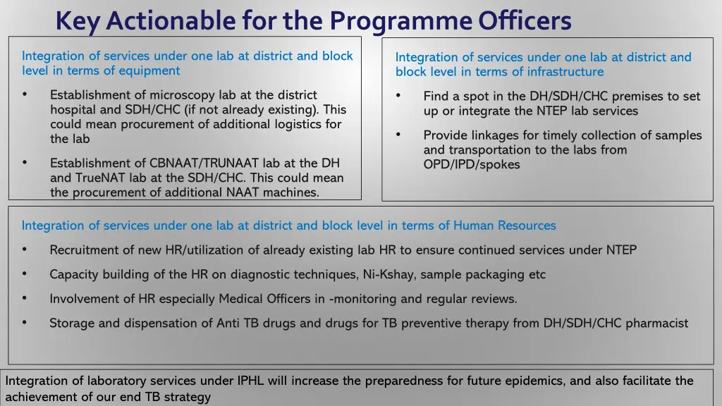 key actionable for the programme officers