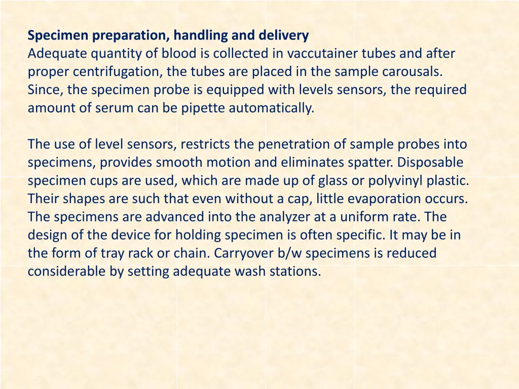 specimen preparation handling and delivery