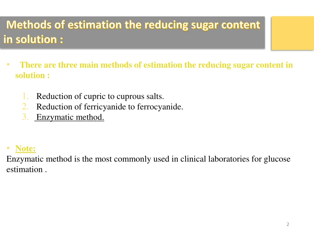 methods of estimation the reducing sugar content