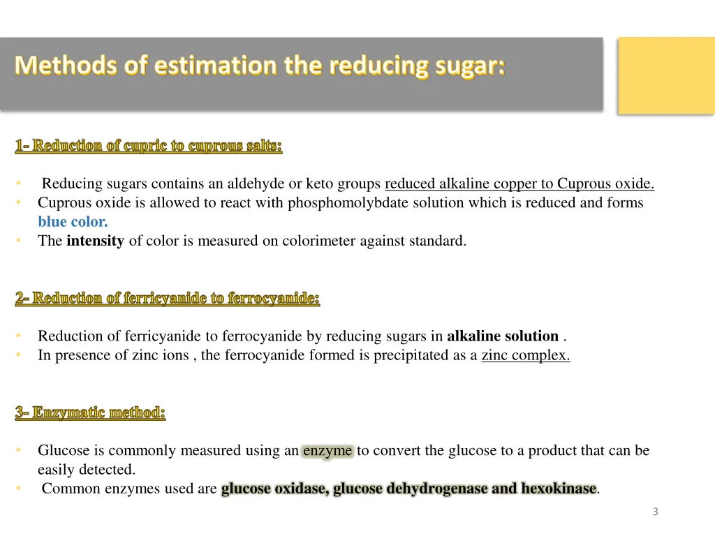 methods of estimation the reducing sugar