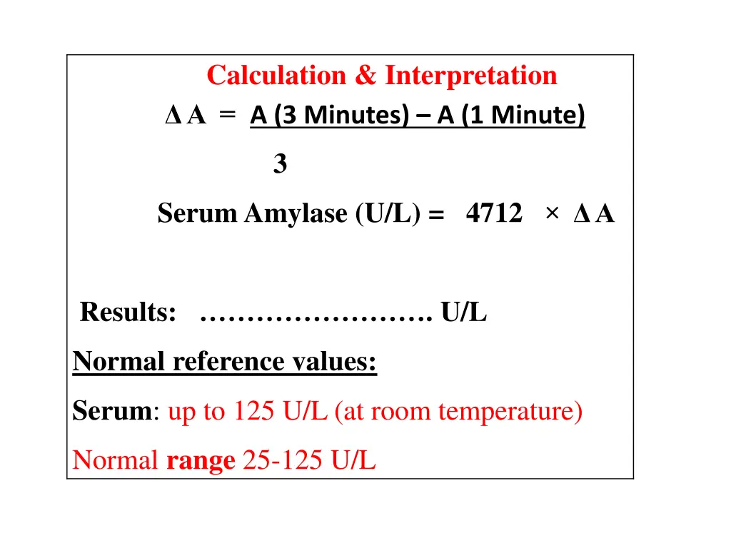 calculation interpretation a a 3 minutes