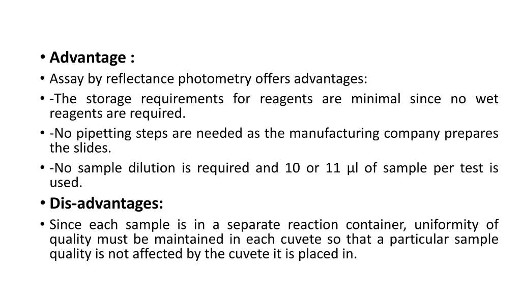 advantage assay by reflectance photometry offers