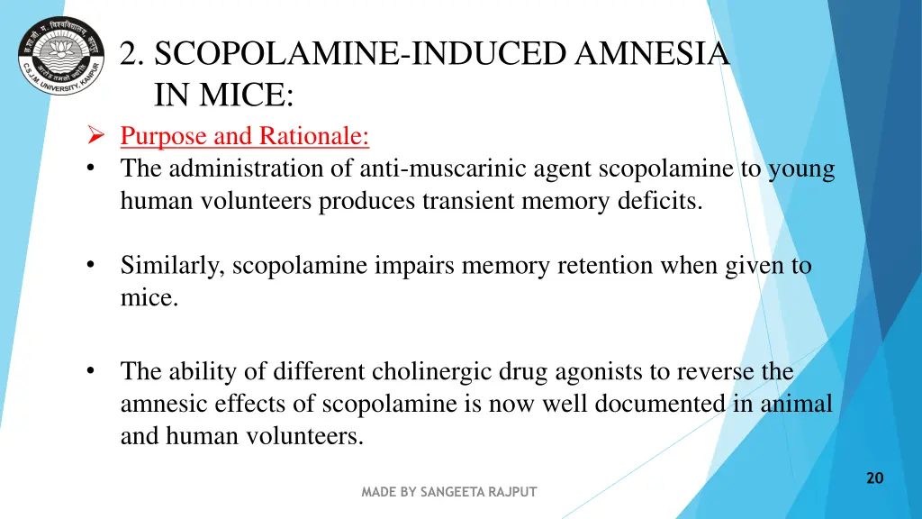 2 scopolamine induced amnesia in mice