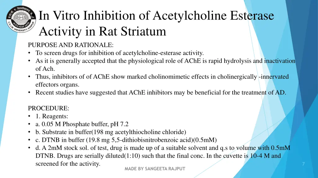 in vitro inhibition of acetylcholine esterase