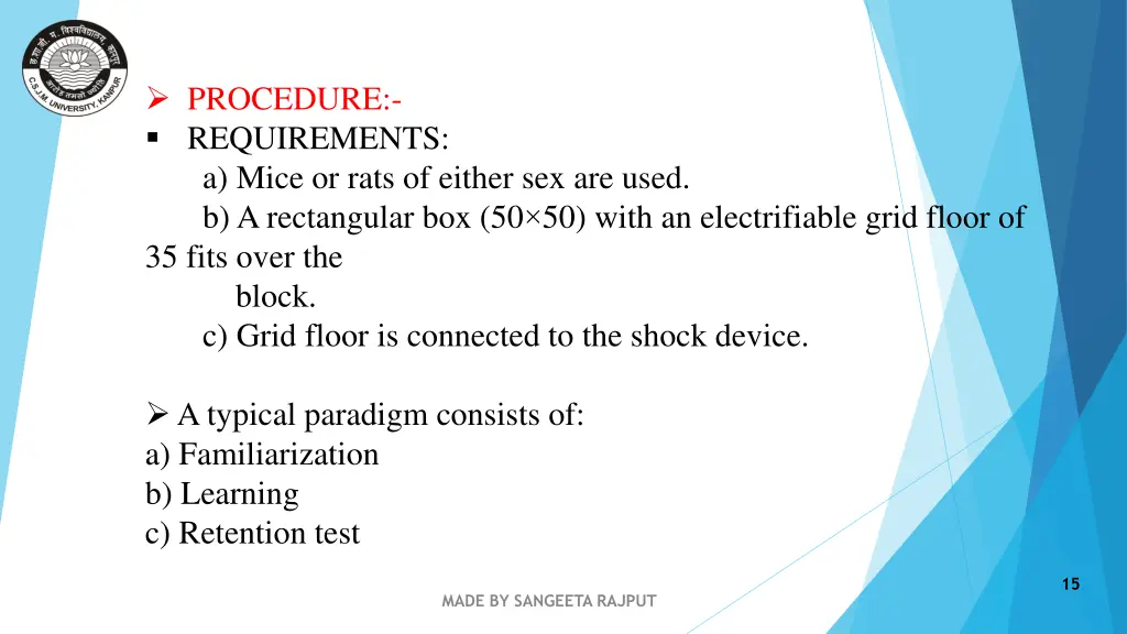 procedure requirements a mice or rats of either