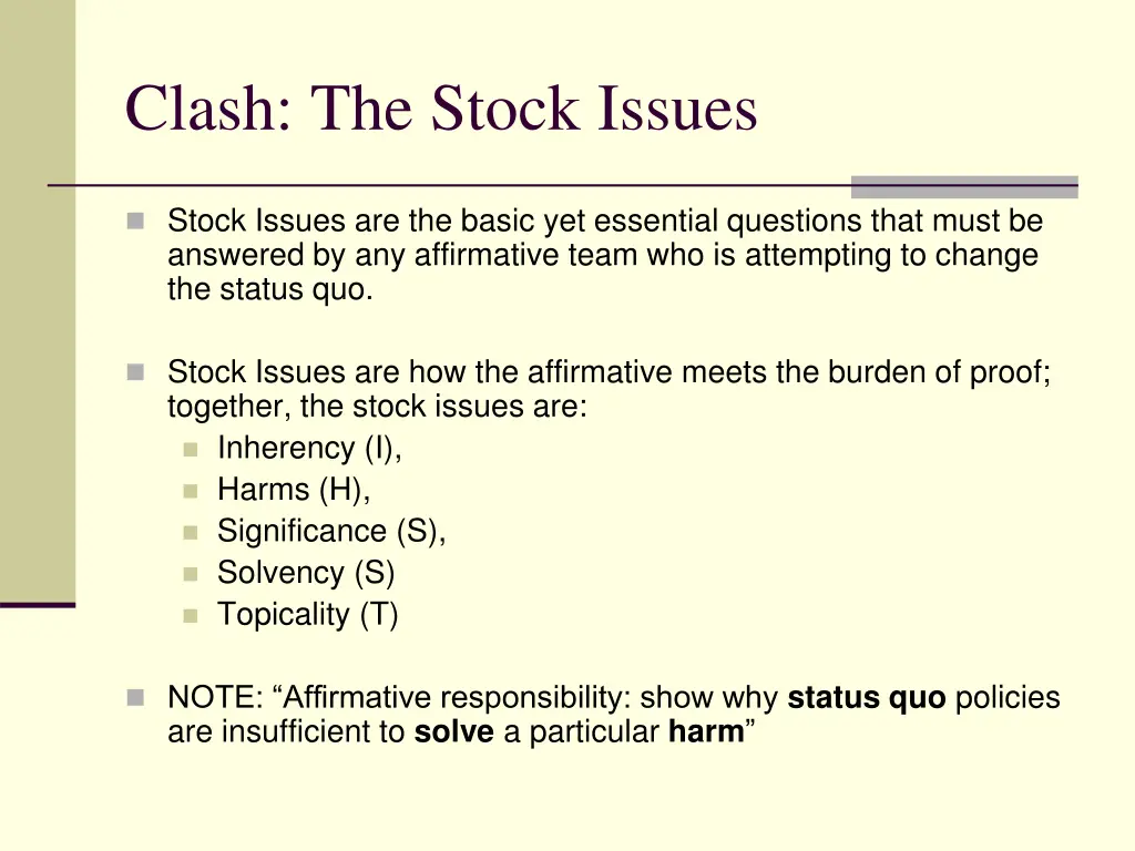 clash the stock issues