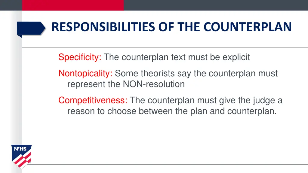 responsibilities of the counterplan