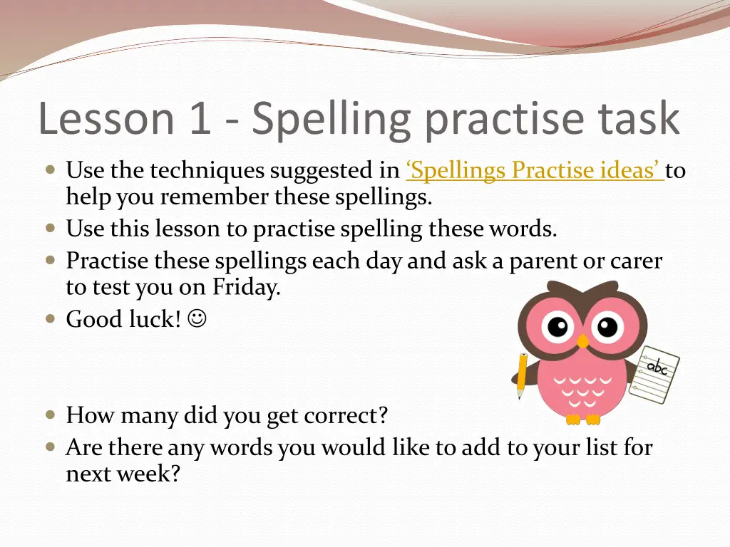 lesson 1 spelling practise task