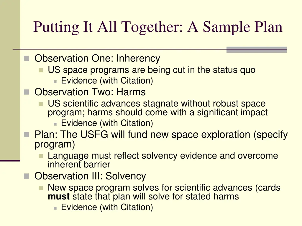 putting it all together a sample plan observation