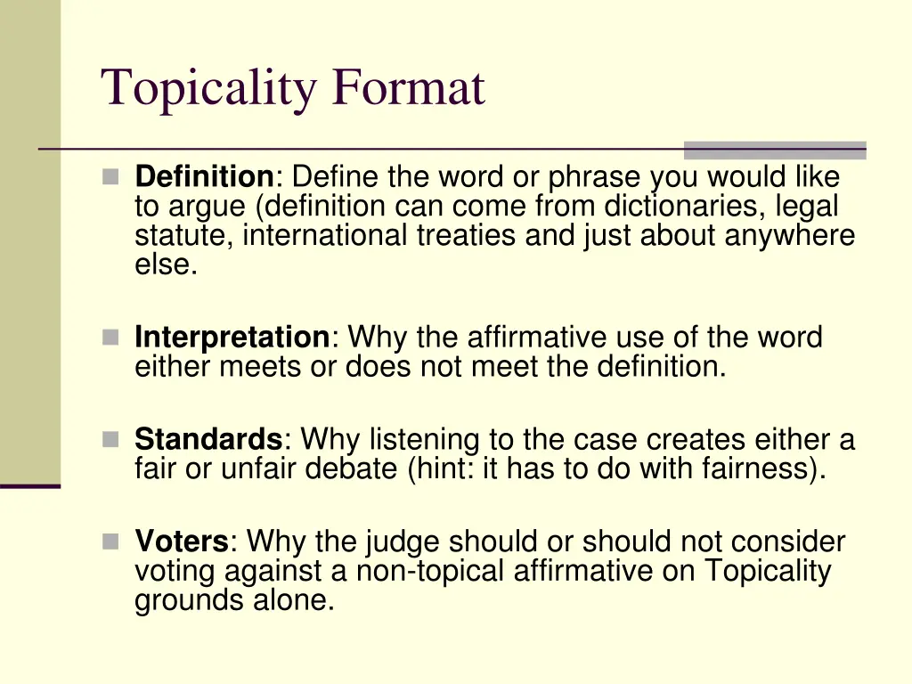 topicality format