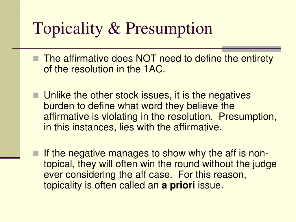 topicality presumption