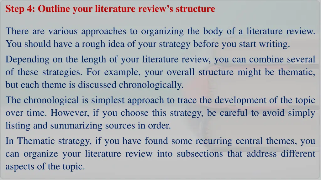 step 4 outline your literature review s structure