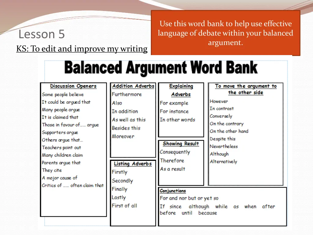 use this word bank to help use effective language 1