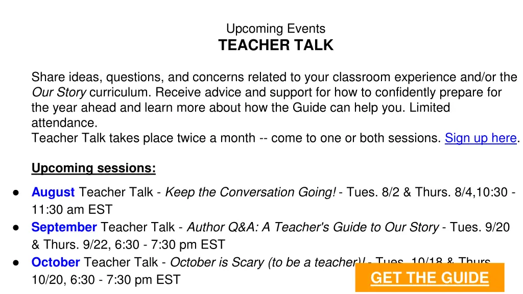 upcoming events teacher talk